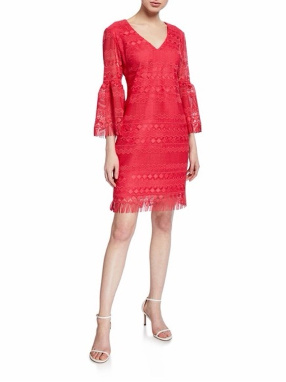 Pink Lace V-Neck Bell Sleeve Dress